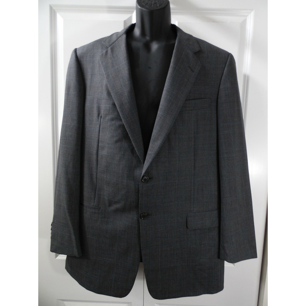 Hickey Freeman Prince of Wales Check Gray 2 Button Suit Mens 42 Long 37 x 34